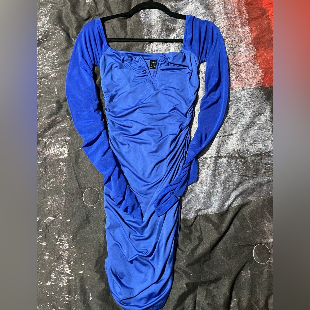 V-neck Ruched Royal Blue Shein Dress XS